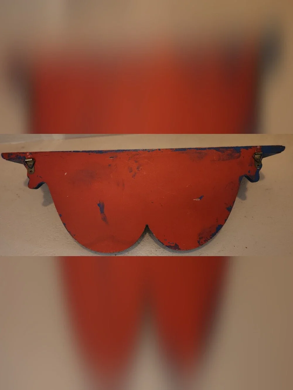Vintage Blue Carved Wood Wall Shelf with Pegs Ornate Corbel 18